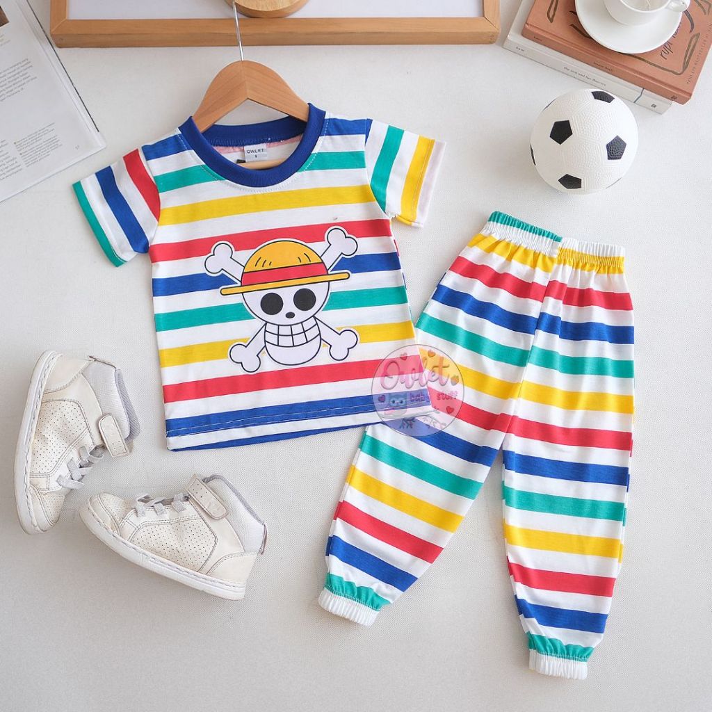 Owlet - Luffy Oneset - One Piece Luffy Motif Suit - ชุดจ็อกเกอร์ - ชุดเด็กผู้ชาย 1-7 ปี