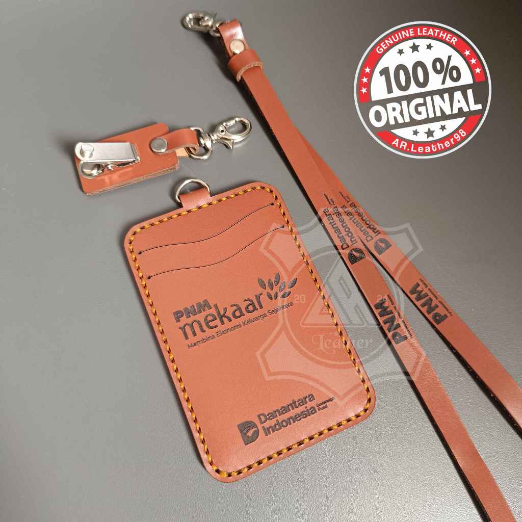 AR.Leather98 Genuine Leather ID Card Holder - Custom Name & Company Logo Nametag Holder -S2L2