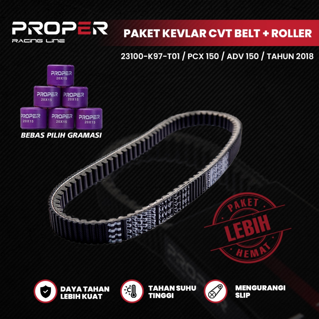 KIRIAN KEVLAR CVT BELT K97 UPGRADE PACKAGE + ROLLER 7 - 15 GRAM (2 PACK / 6PCS) PROPER RACING LINE