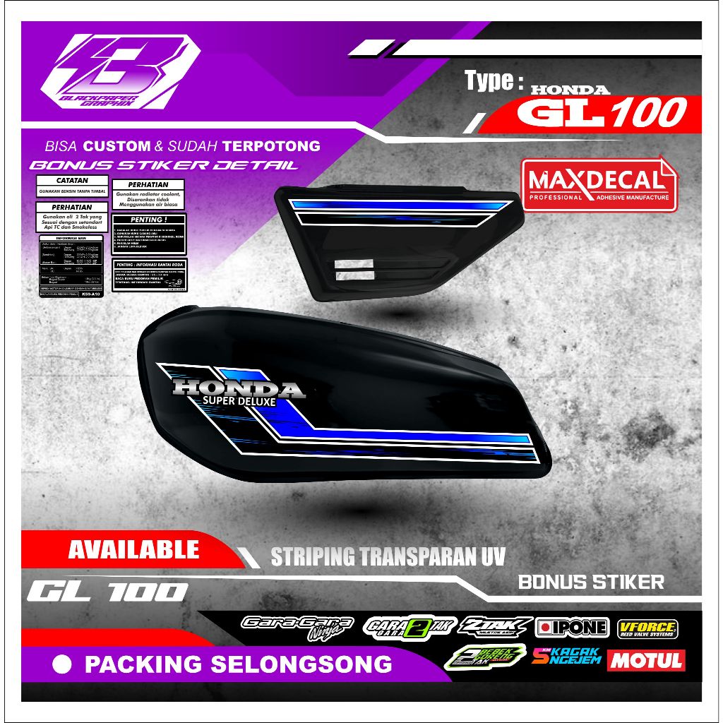 Honda GL100 Premium Maxdecal แถบ UV โปร่งใสทนความร้อน (YT25)