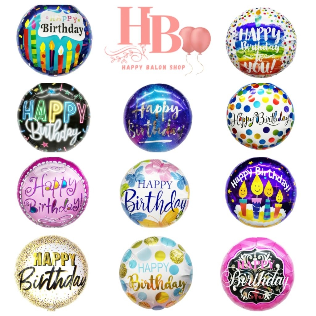 WHOLESALE 12PCS HAPPY BIRTHDAY FOIL BALLOONS ขนาด 18INCH (45 ซม.) สามารถขัดด้วยน้ํามัน HELIUM GAS