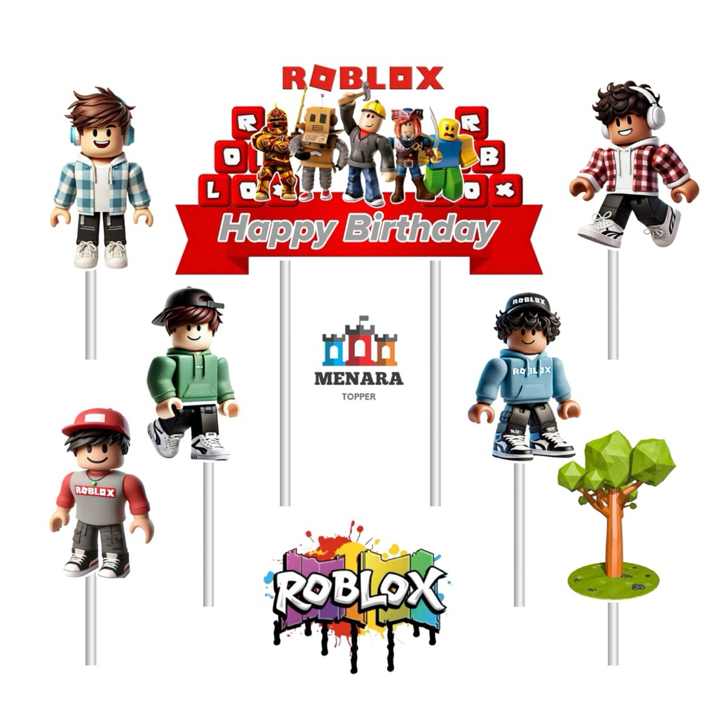 Roblox themed เค้กท็อปเปอร์ / ตกแต่งเค้ก / โรบ็อกซ์