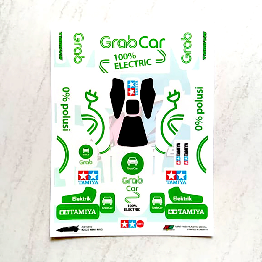 HIJAU Astute Sticker - Grab - White Body Green Combine - Vinnyl Lam. GLOSSY GLOSSY GLOSSY
