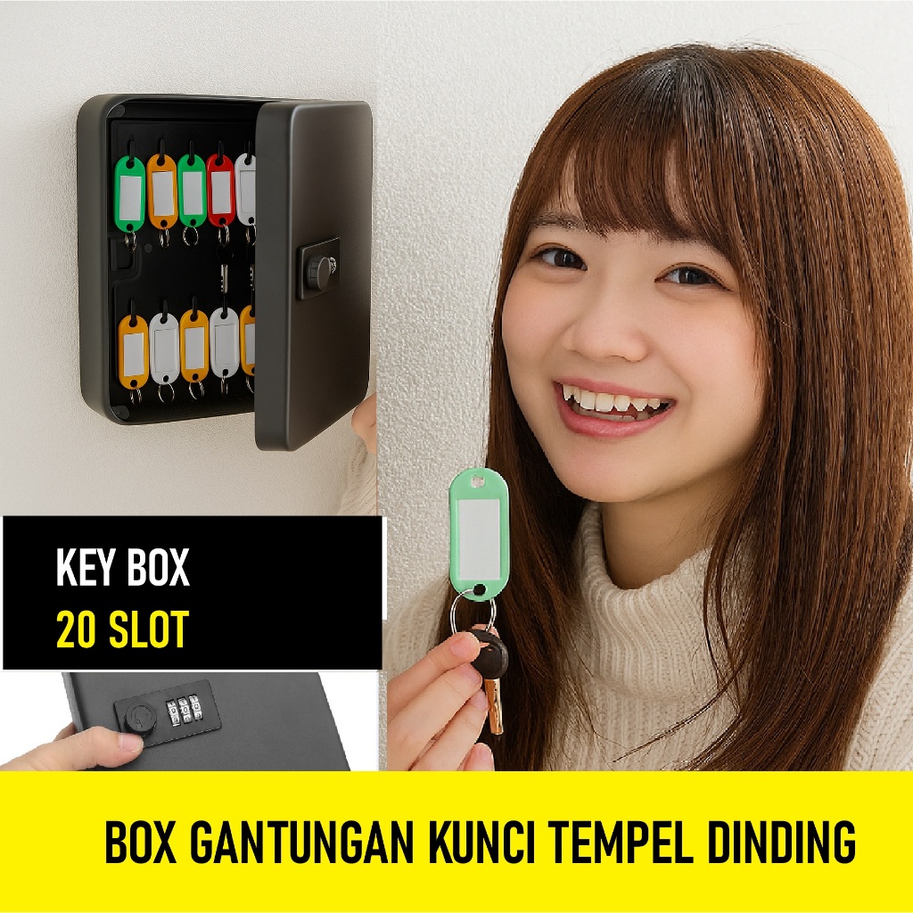 GANTUNGAN KEY BOX 20 SLOT TAG KEYBOX WALL KEYCHAIN SUPER SAFE