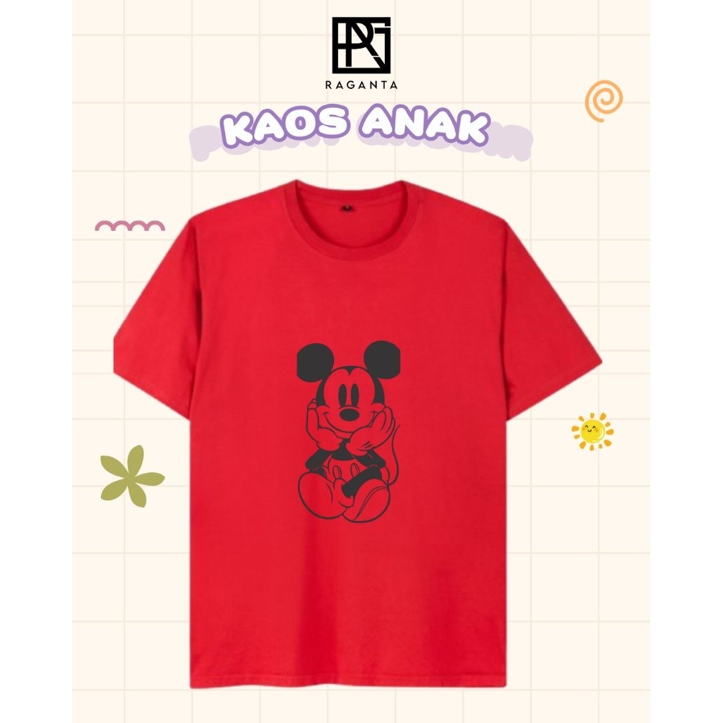 MERAH RAGANTA MICKEY MOUSE PICTURE เสื้อยืดสีแดงเสื้อยืดPICTURE เสื้อยืด CHILDRENS T-