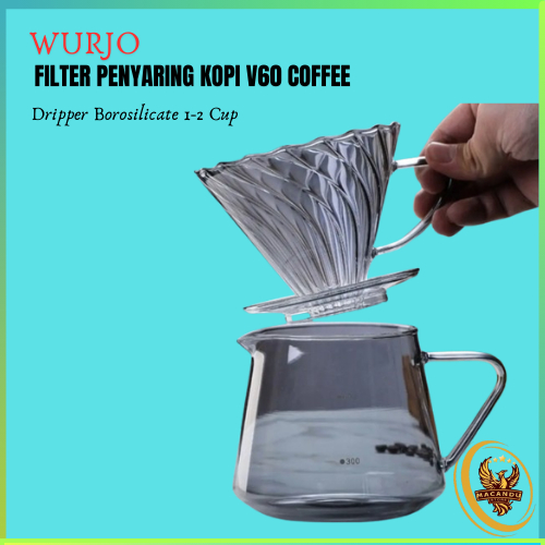 WURJO V60 Coffee Dripper Borosilicate 1-2 Cup Coffee Filter - WJ2