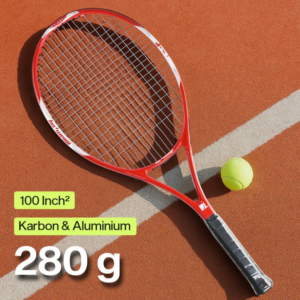 ไม้เทนนิสคาร์บอนอลูมิเนียม 100sq 16x20 280g B 280 สีแดง BO WEQI