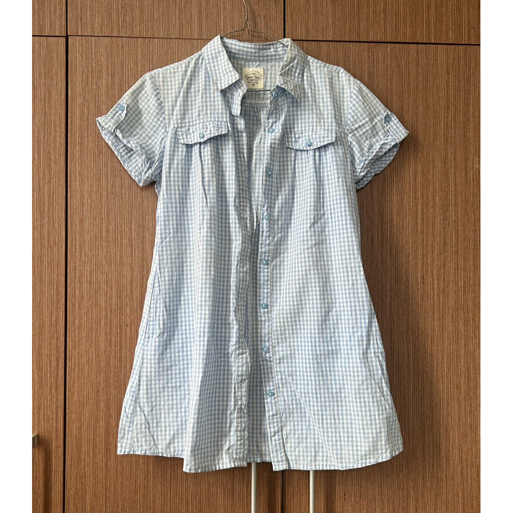 KEMEJA 717 lativ baby blue blue check gingham เสื้อทูนิคกึ่งชุดยาว