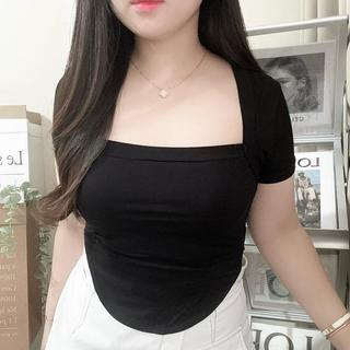 Crop Top Korea Square Neck Oval Top Lengan Pendek - Crop Top Lengan Pendek - Spandek  6032 6067