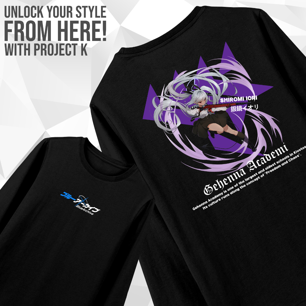 PROJECT K - เสื้อยืด DISTRO LONG SLEEVE BLUE ARCHIVE SHIROMI IORI GEHENNA ANIME GAME เสื้อยืด - Cott