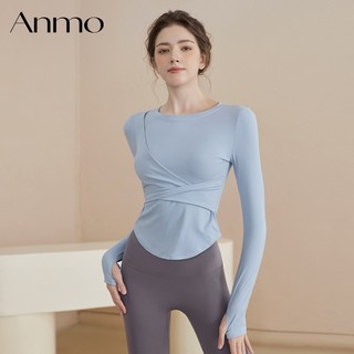 ANMO-Atasan olahraga lengan panjang dengan desain elegan, pas di badan, memberikan efek ramping. Cocok digunakan untuk berbagai aktivitas seperti pilates, gym, dan lari