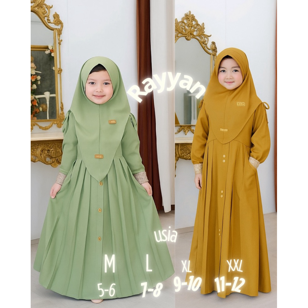 Mawdah kids Syari Hijab Set Girls Gamis Syari Gamis Hijab Set premium cringkle airflow Material