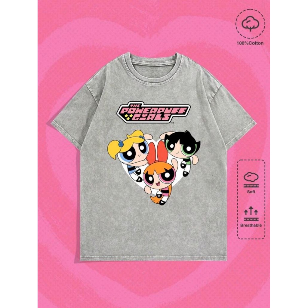 ROMWE MEN เดอะ พาวเวอร์พัฟเกิร์ลส์ | ROMWE เสื้อยืดแขนสั้นคอกลมลาย Blossom, Bubbles, Buttercup