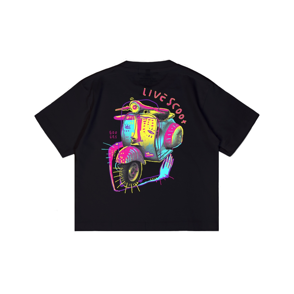 Livescoot Kids Short Sleeve Boxy I Kids T-Shirt - สีดําหายาก