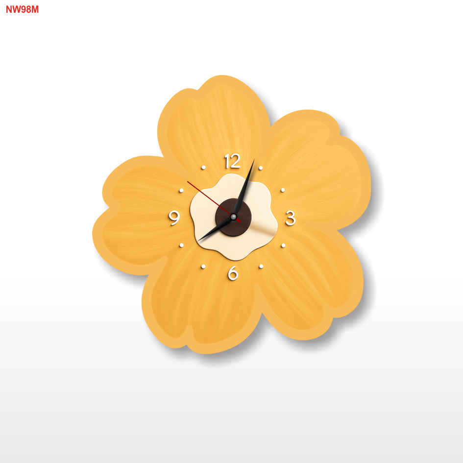 GILart NW98 - COOL AESTHETIC CARVED WALL CLOCK ดอกไม้สีเหลือง LIVING ROOM DECORATION