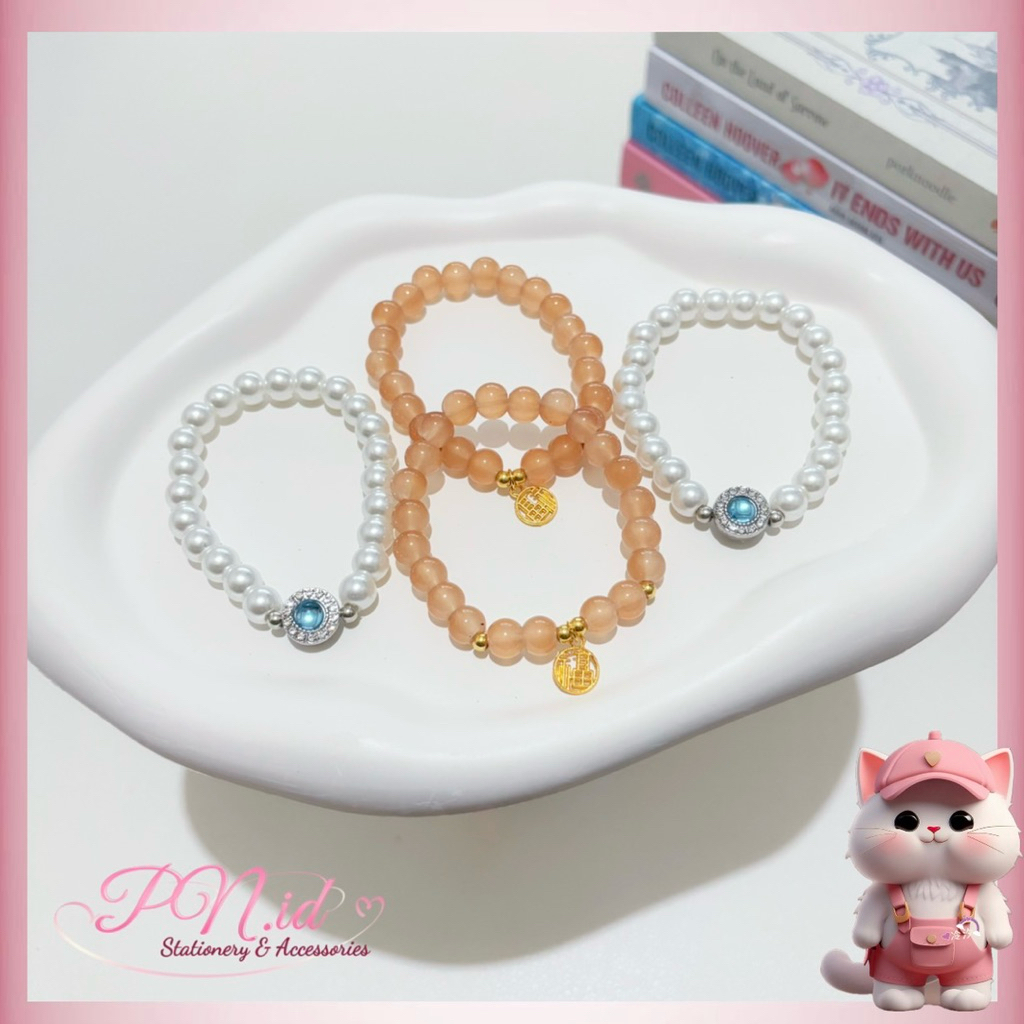 MATAHARI Aquamarine Pearl & Lucky Sun Stone Bracelet / Bracelet / Lucky Bead Bracelet - Vintage Fren