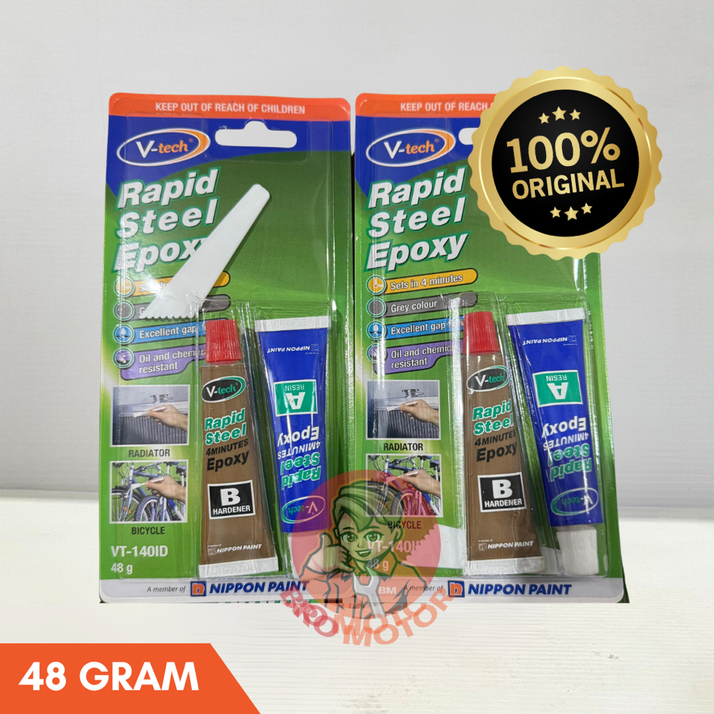 WHOLESALE V-Tech RAPID STEEL EPOXY IRON GLUE พลาสติกเหล็กไฟเบอร์ผสมอเนกประสงค์ 48 กรัมสี NIPPON ดั้ง