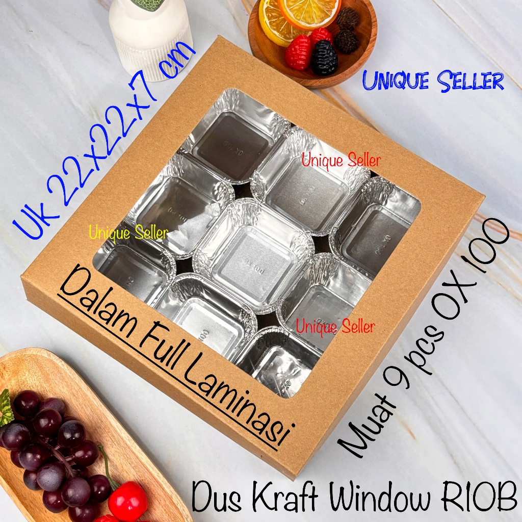 R10b KRAFT กล่องข้าว 22x22x7 Full Laminated WINDOW 350 กรัม / Boss Box Hampers Box R10b 22x22 x 7 KR