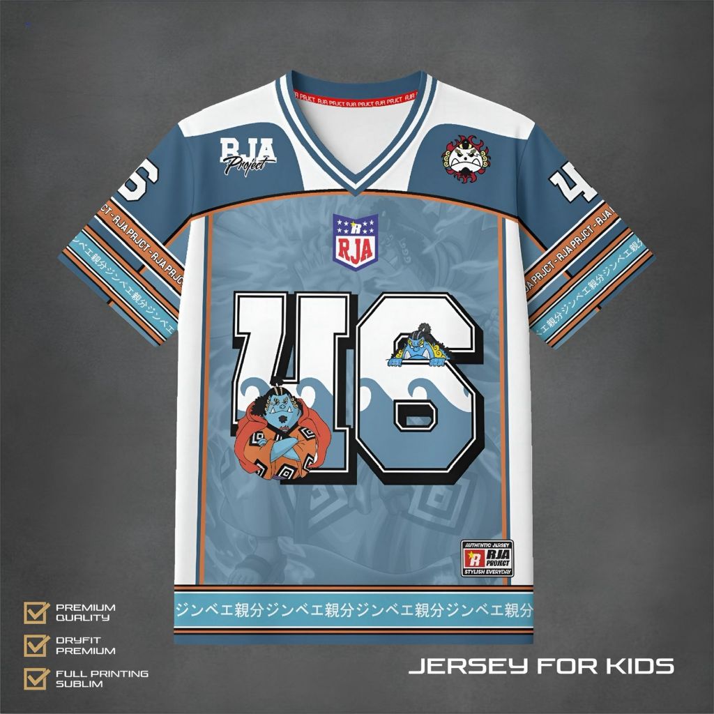 Jinbe One Piece Kids Jersey พร้อมการพิมพ์ระเหิด | Jinbe Kids Full Print Jersey One Piece Anime Chara