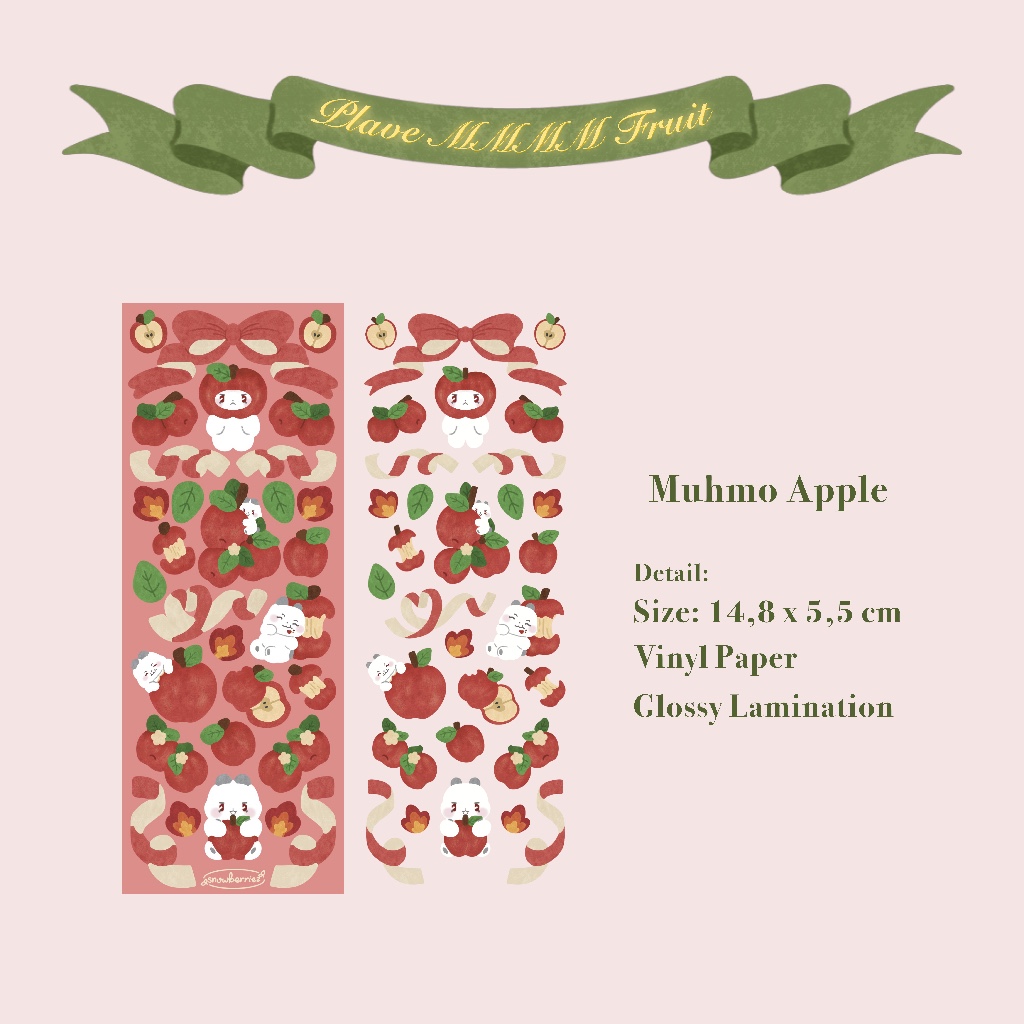 Muhmo แผ่นสติ๊กเกอร์ผลไม้ Apple Plave || แผ่นสติ๊กเกอร์ Mini Deco Journal โดย Snowberriez