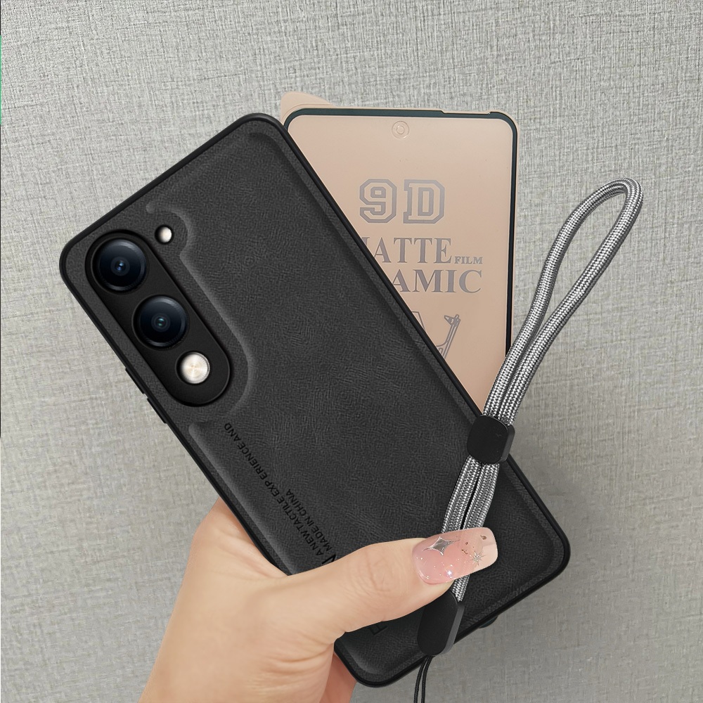 2 in 1 Case HP VIVO Y04 Y29s 5G เคสหนังพรีเมี่ยมพร้อมตัวป้องกัน 9H เซรามิกป้องกันรอยขีดข่วนและสายคล้