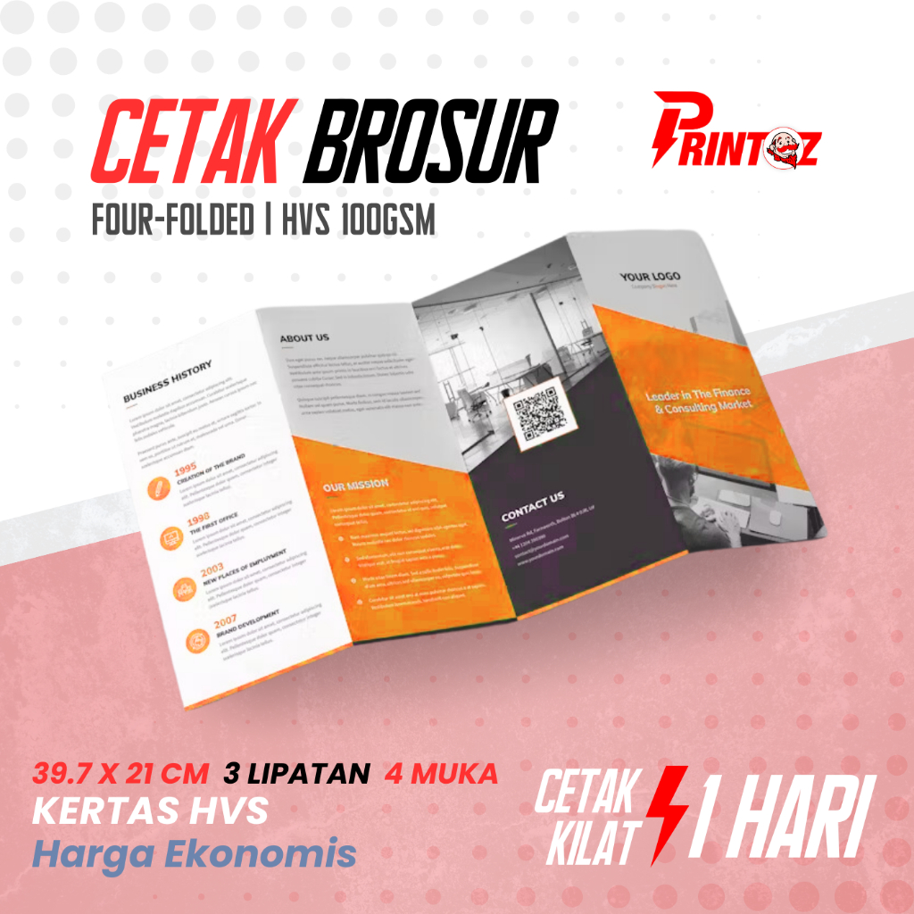 การพิมพ์โบรชัวร์ 4 พับ / สี่พับ / 397 x 210 มม. / การพิมพ์ใบไม้ / 100 แกรม HVS Paper Flyer Printing