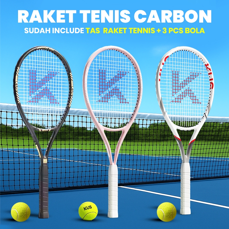 PREMIUM TENNIS CKET CARBON TENNIS CKET FOR TRAINING AND TOURNAMENT FREE BAG & 3 ชิ้น BALLS