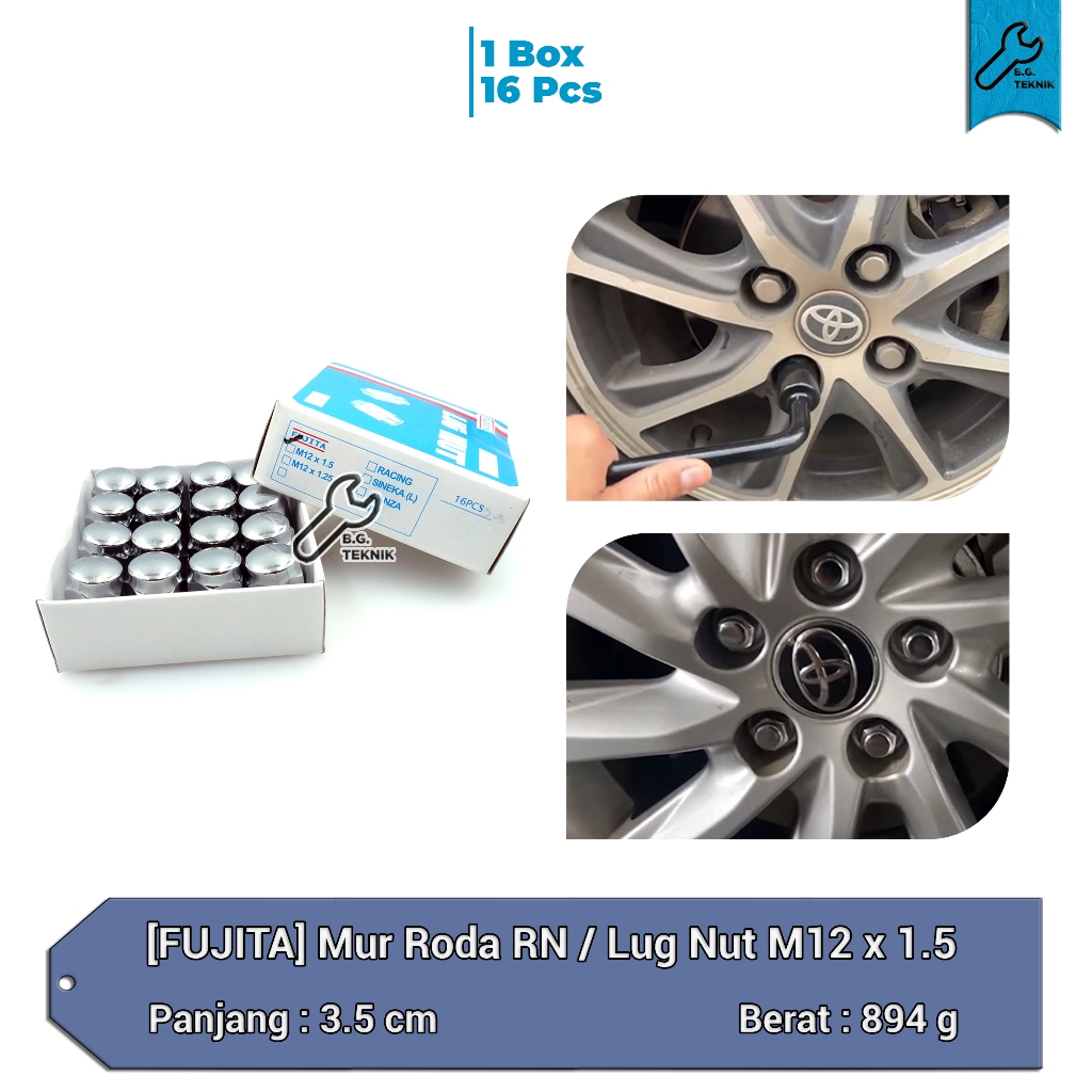 [16 ชิ้น] Fujita RN M12 x 1.5 / M12 x 1.25 Lug Nut