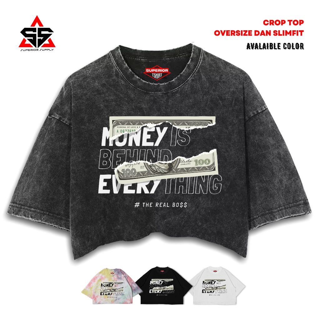 SUPERIOR Crop Tee MONEY ทุกอย่างล้าง Tye Die แขนยาว Oversize Slimfit CropTop MONEY-1