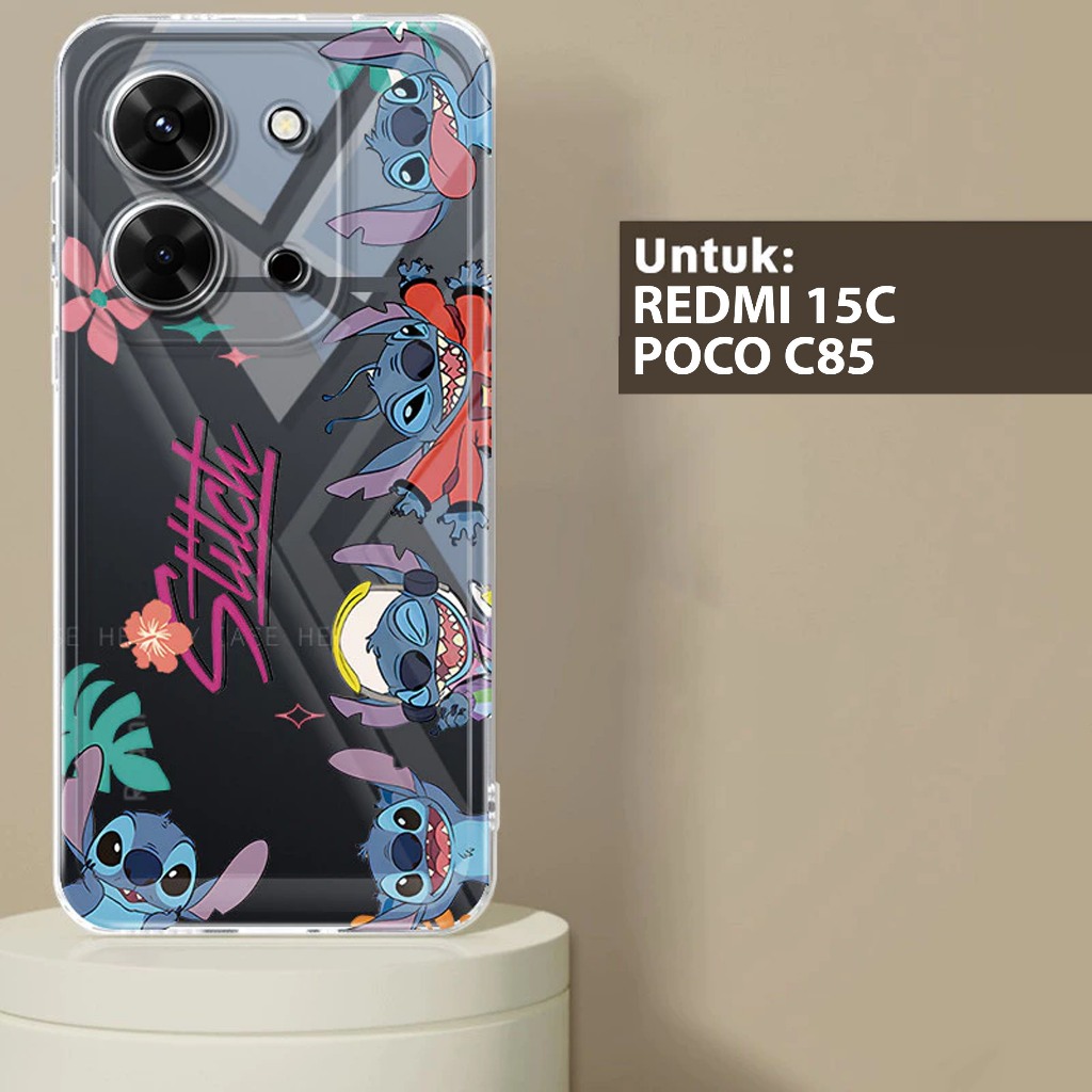 พรีเมี่ยม GLOSSY CLEARCASE เข็มทิศนุ่มสําหรับ REDMI 15C และ POCO C85 4G / 5G MOTIF PNG-STITCH-1