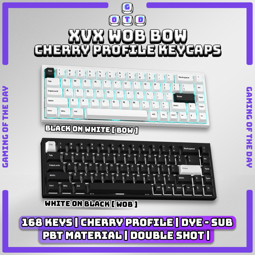 XVX BOW WOB BLACK WHITE Cherry Profile Double Shot PBT Keycaps คีย์บอร์ดแบบกลไก Minimalist โดย GOTD