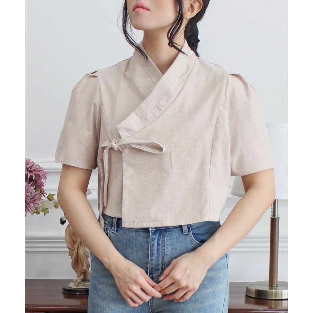 เสื้อฮันบก Jiyoung Jeogori (TOP เท่านั้น) ใน NUDE, WHITE, PURPLE, PINK, DENIM, POWDER BLUE, YELLOW / เสื้อฮันบกผ้าลินินสมัยใหม่ / เสื้อฮันบกสมัยใหม่
