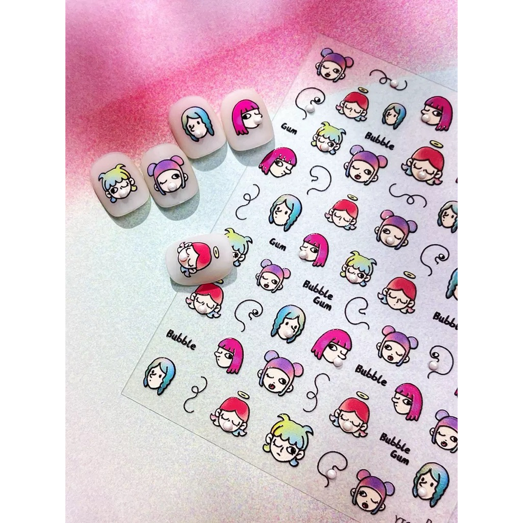 Nail Sticker 5d bubble Gums girl motif พร้อมมุก