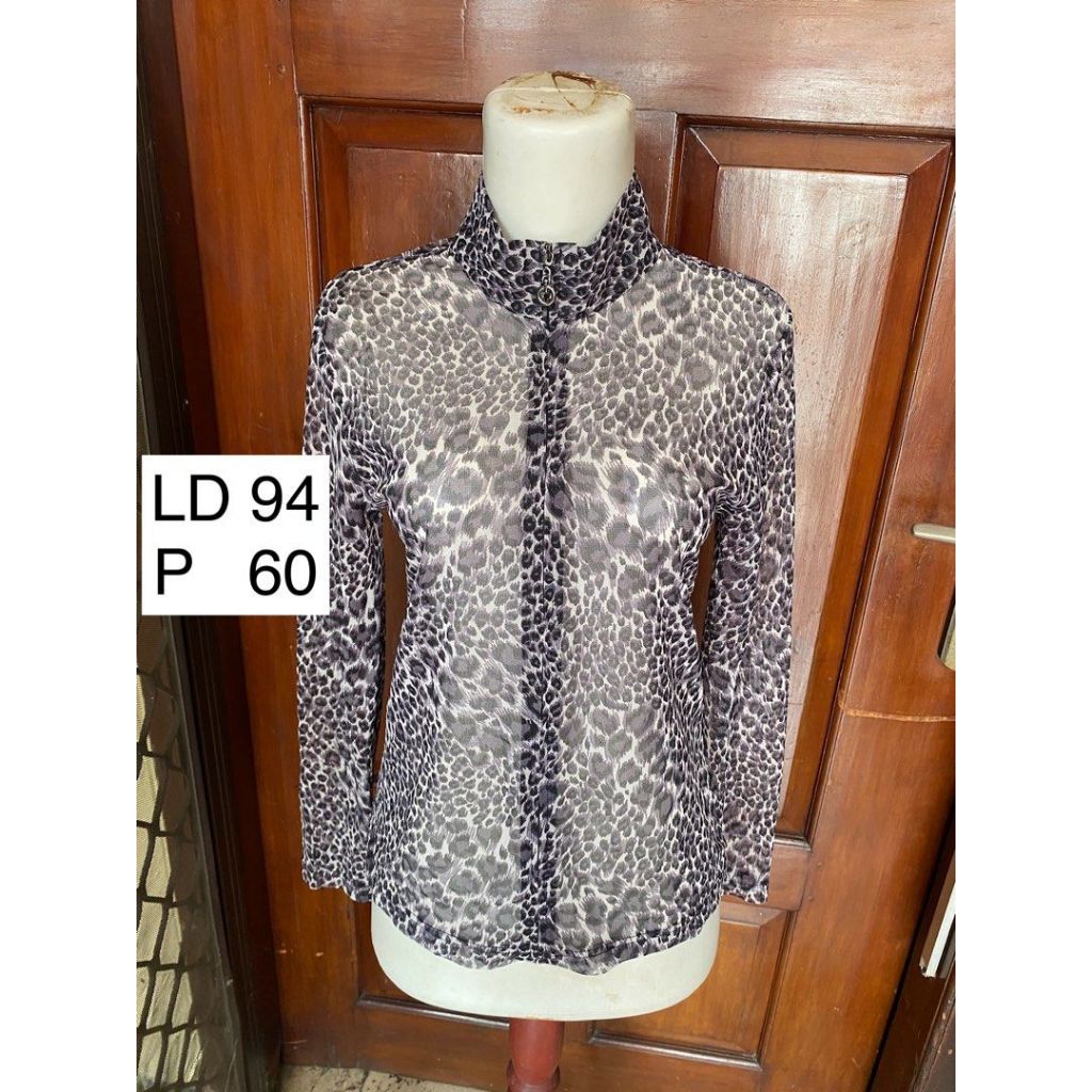 Semi Jacket Leopard Motif High Neck See-through Sheer Jacket - preloved