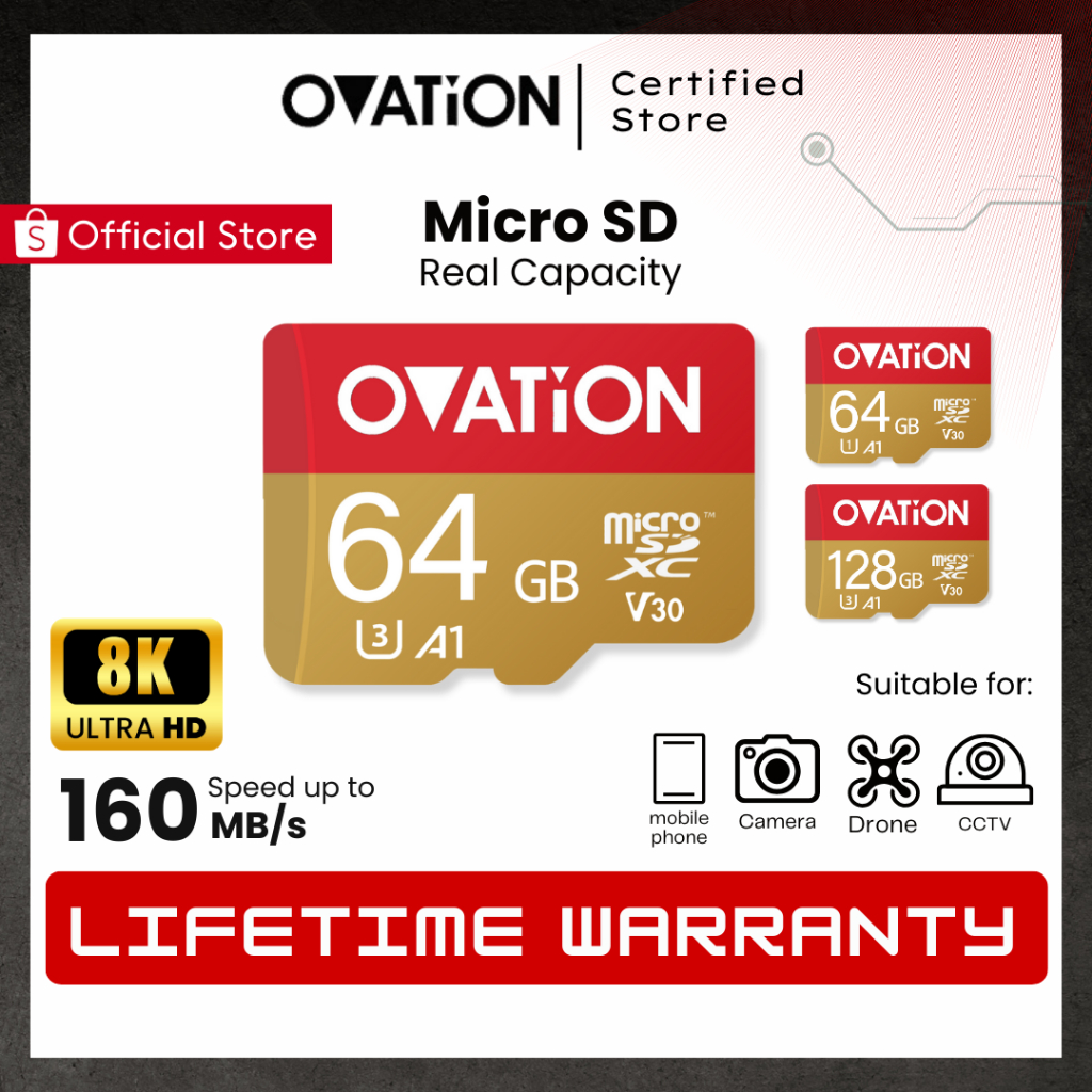OVATION Micro SD 64GB / 128GB Extreme Microsd U1 U3 A1 UHS-I UHS-III UHS I UHS III MicroSDX การ์ดหน่