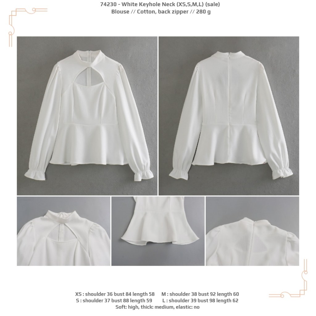 LTE30 - คอรูกุญแจสีขาว (XS, S, M, L) - เสื้อเบลาส์