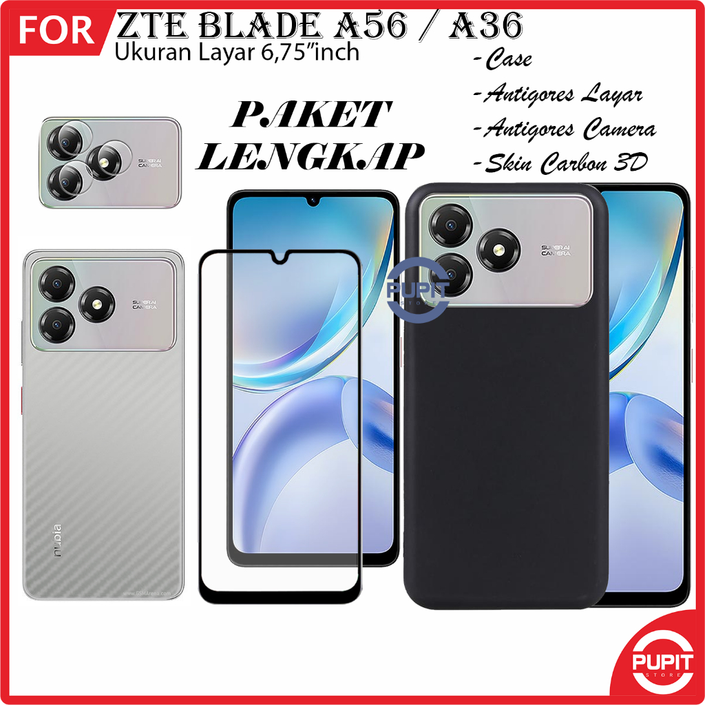 แพ็คเกจครบชุด 4in1 เคส ZTE Blade A36 Blade A56 Blade A54 Softcase กันกระแทกป้องกันปลอกกล้อง
