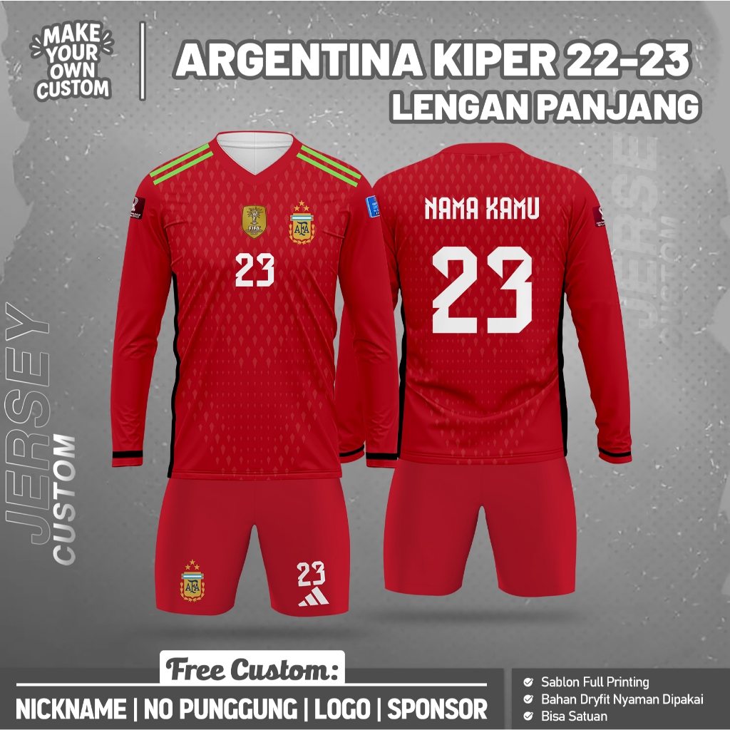 ARGENTINA GOALKEEPER FOOTBALL JERSEY 22-23 ยาวฟรีที่กําหนดเองชื่อและด้านหลังหมายเลขการพิมพ์เต็มรูปแบ
