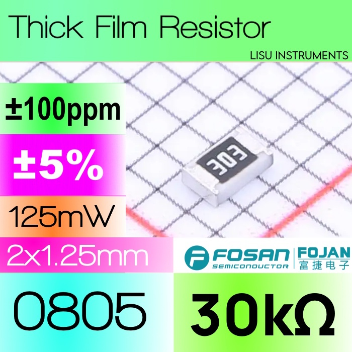 30k 050 ±5% 125mW ตัวต้านทานฟิล์มหนา SMD 30kΩ 303 FRC0805J303TS FOJAN