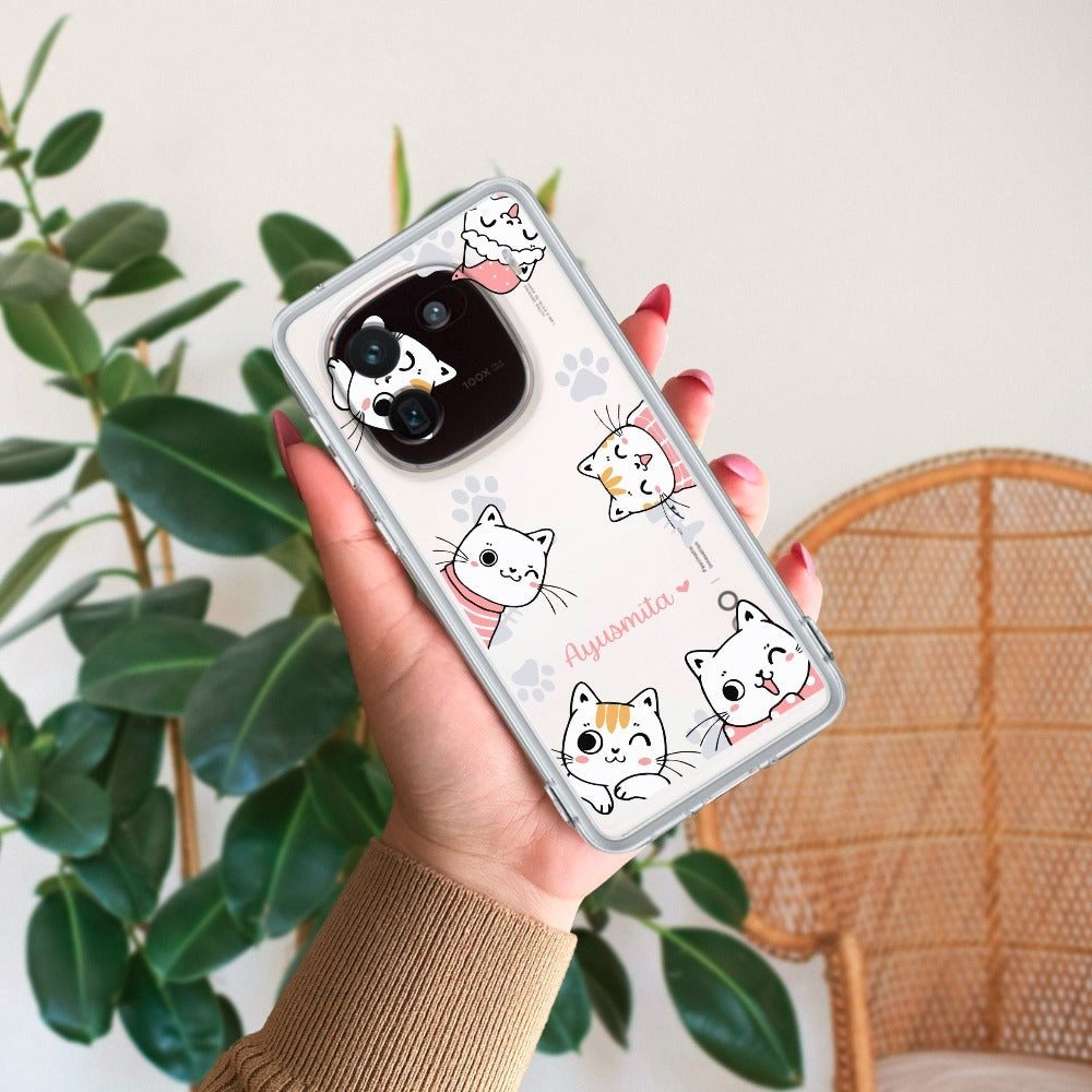 IQOO 12 การ์ตูนแมวน่ารัก Softcase ซิลิโคน Tpu Slim Clear Case