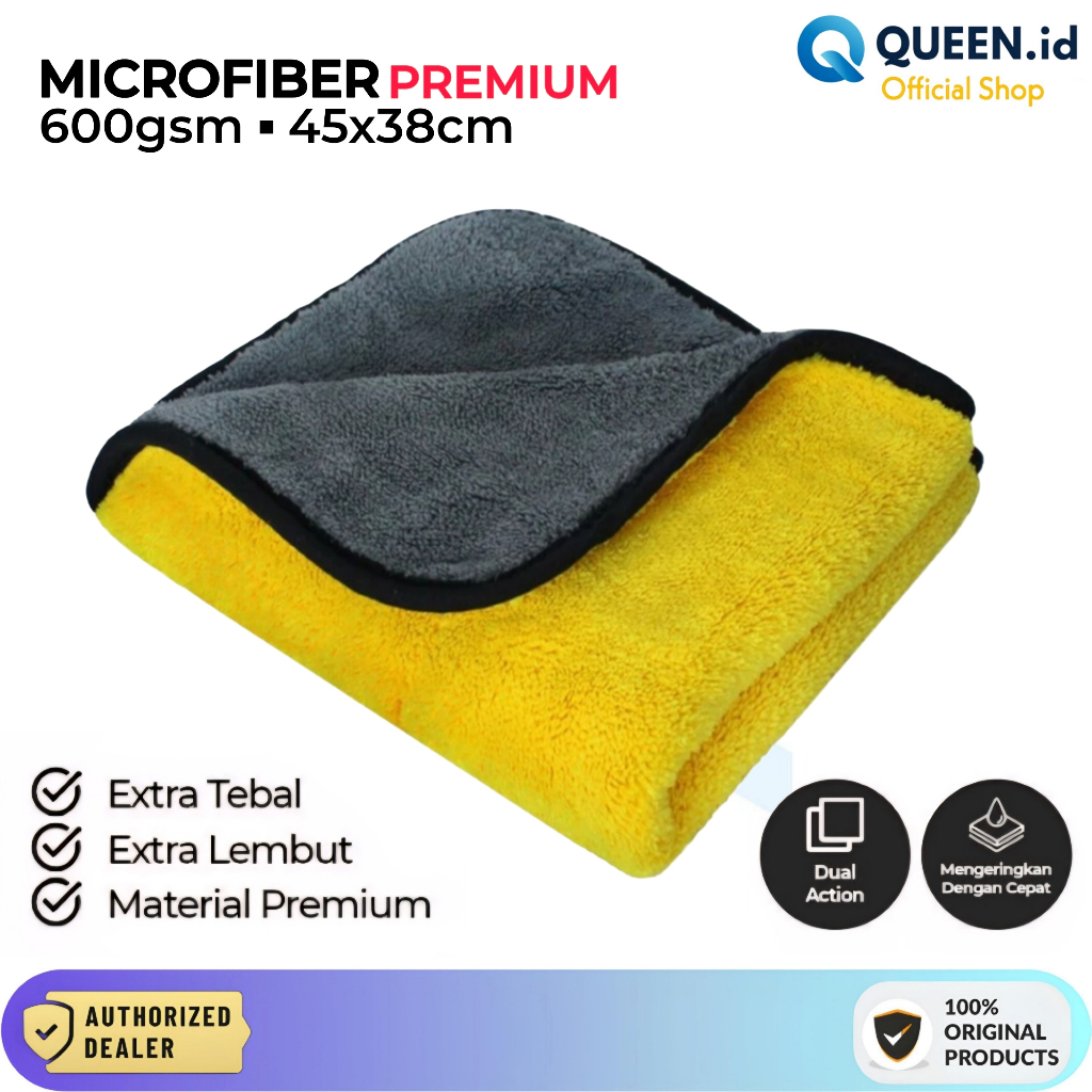 QUEEN ผ้าทําความสะอาดผ้าขนหนูไมโครไฟเบอร์ - 600gsm มัลติฟังก์ชั่น 45x38Cm Autocare รถยนต์รถจักรยานยน