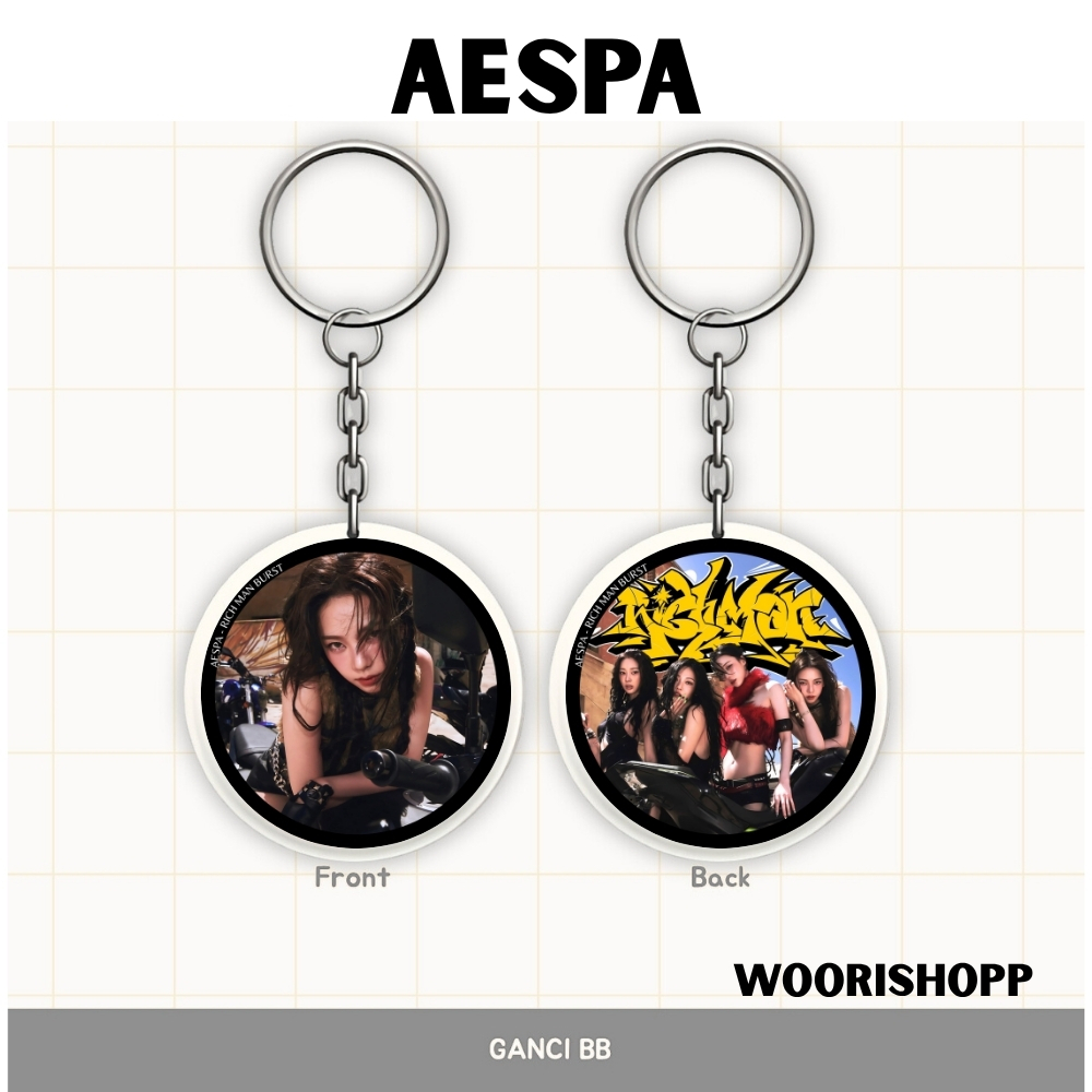 GANTUNNE AESPA RICH MAN KEYCHAIN REVERSIBLE KEYCHAIN KPOP UNOFFICIAL GISELLE KARINA NING พวงกุญแจ