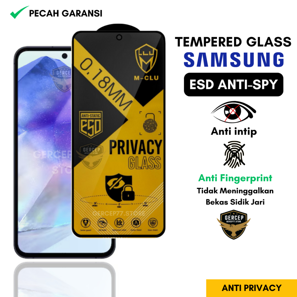 SAMSUNG กระจกนิรภัย ESD Anti Spy 0.18 มม.Samsung A56 5G A55 5G A36 5G A35 5G A26 5G A71 5G A72 5G A7