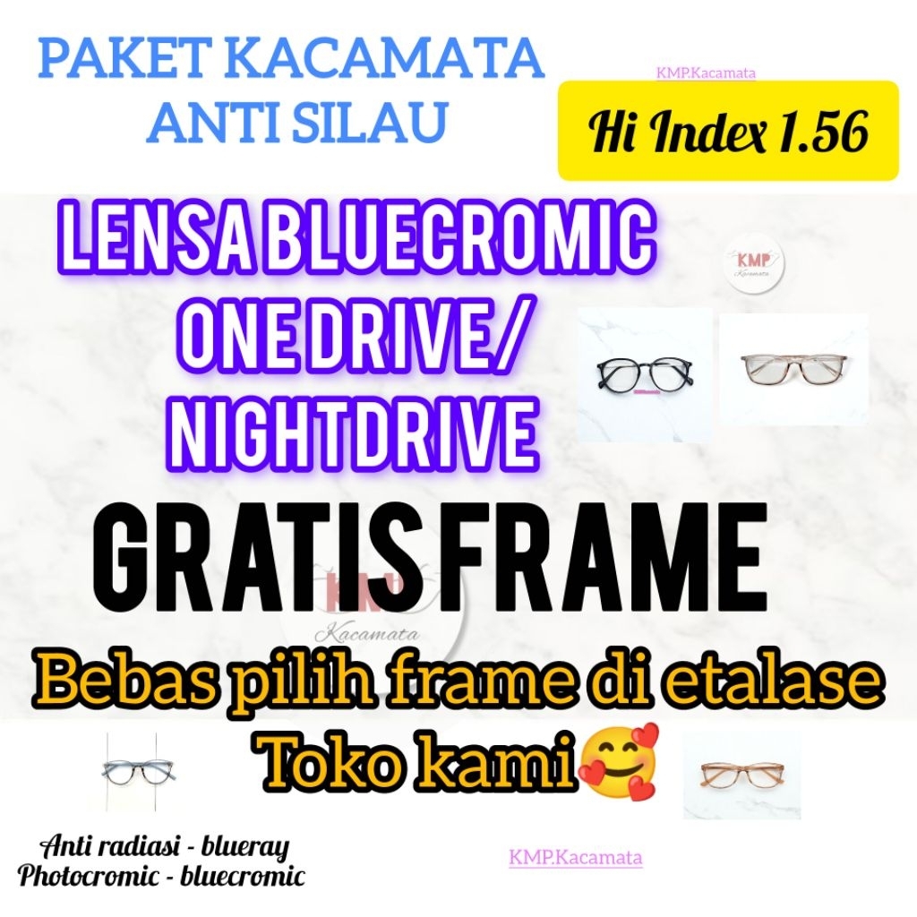แว่นตาป้องกันแสงสะท้อนพร้อมเลนส์ Bluechromic OneDrive/Nightdrive Index 1.56 ฟรีกรอบเลือกฟรี
