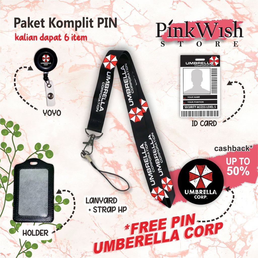 เชือกเส้นเล็ก UMBRELLA CORPORATION / สายรัดบัตรประจําตัว UMBRELLA CORPORATION