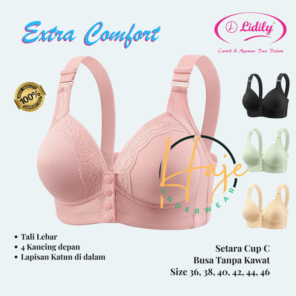 Lifily Bra Extra Comfort Foam Bra ไม่มีปุ่มด้านหน้าลวดเทียบเท่ากับถ้วย C ขนาด 36-46