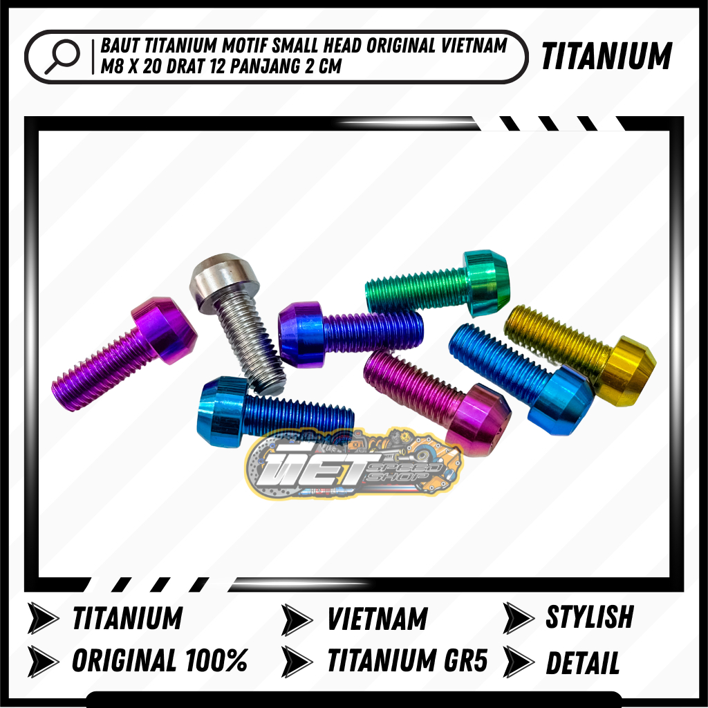 สลักเกลียวไทเทเนียม M 8 x 20 เกลียวเล็ก 12 ยาว 2 ซม. GR5 | Silver Brown Light Blue Gold Pink Maroon 