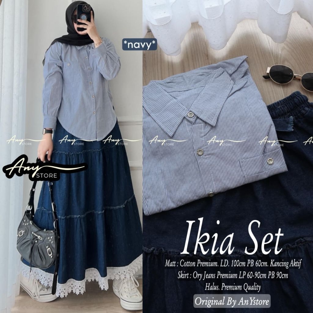 KATUN Ikia Set กระโปรงยีนส์ Layered Mix Cotton Striped (ny)