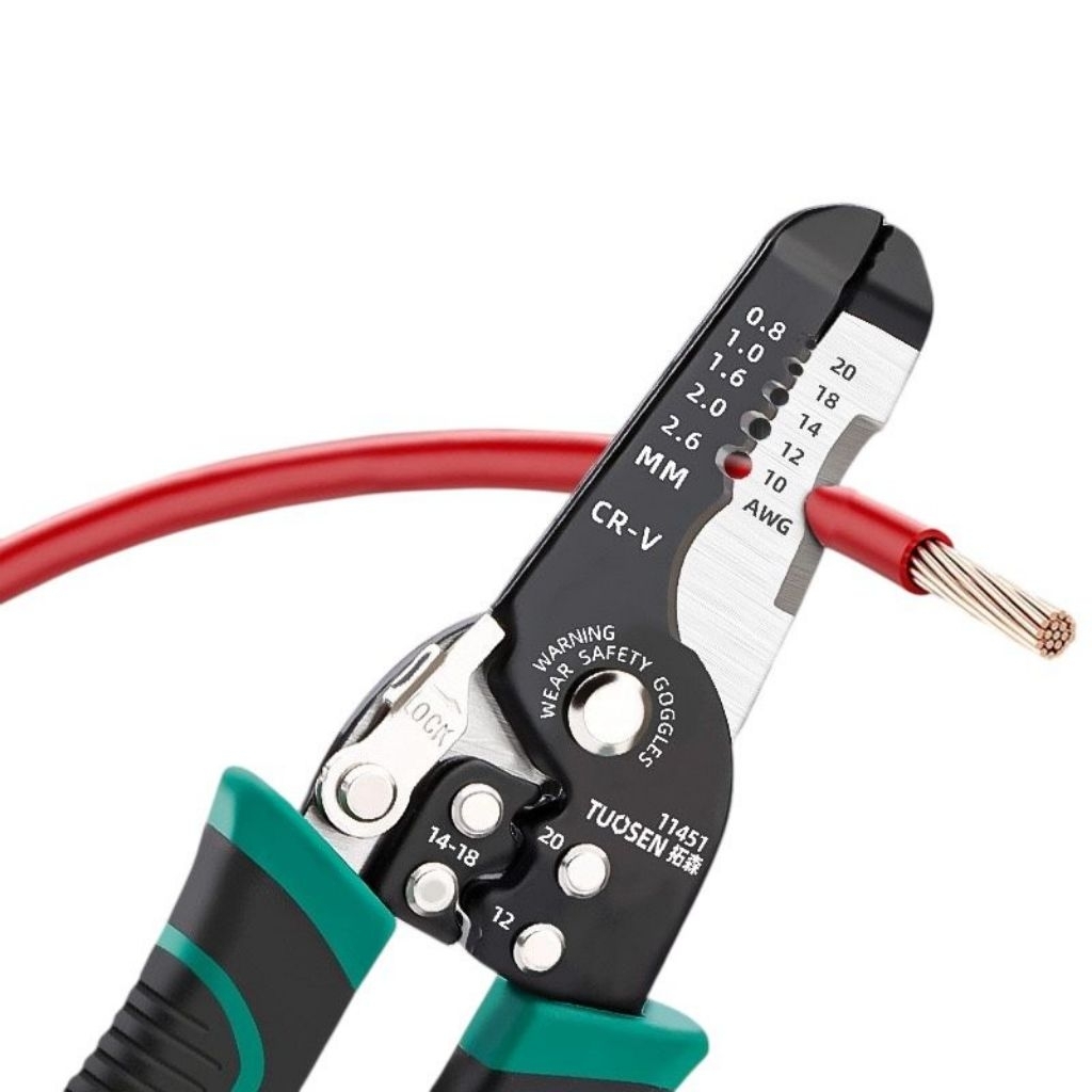 Tuosen มีดปอกสามในหนึ่งเดียว 8 ชิ้นอเนกประสงค์ 3 ใน 1 Tuosen 11451 / คีมปอกสายไฟ + กด Skun + กรรไกร 