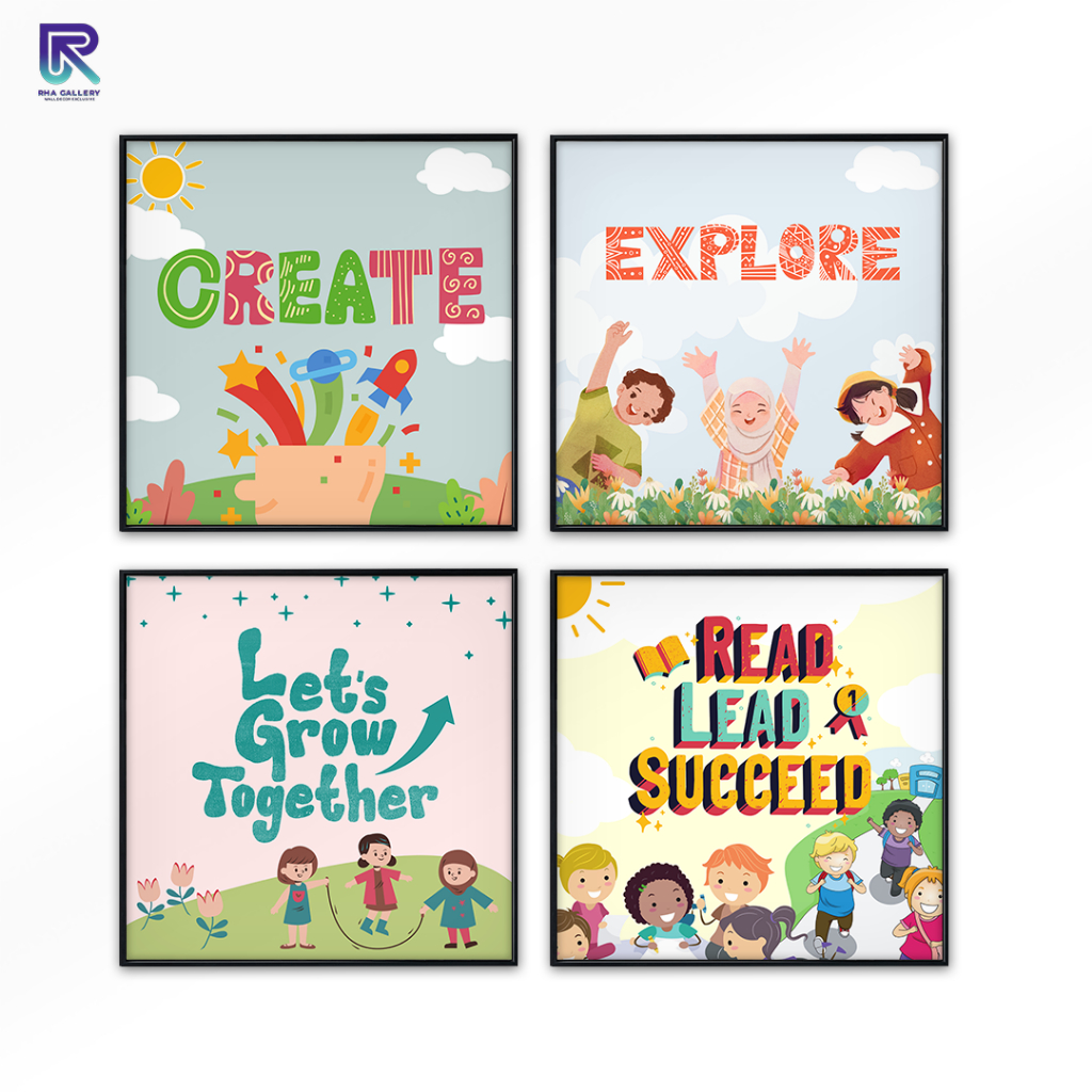 RHA GALLERY การศึกษาโปสเตอร์กรอบห้องเรียนสําหรับเด็กสร้างสํารวจอ่านจอแสดงผลผนังห้องเด็กน่ารัก